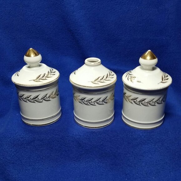 Vintage Lefton Apothecary Vanity Jar Decor Set MCM 1950's 3 Pc Set Lefton 2404 - Picture 7 of 10
